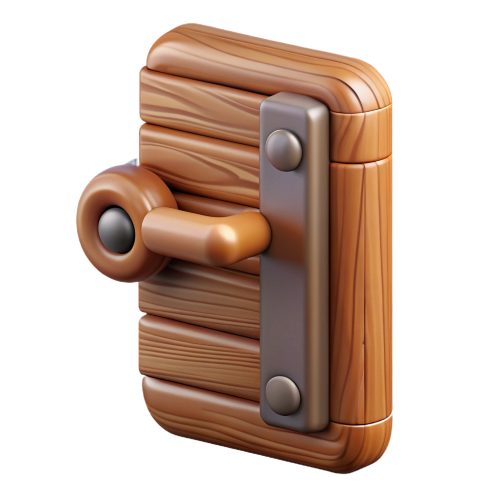 joyful beautiful Log cabin wooden door handle, NO BACKGROUND with Transparent Background. high resolution png
