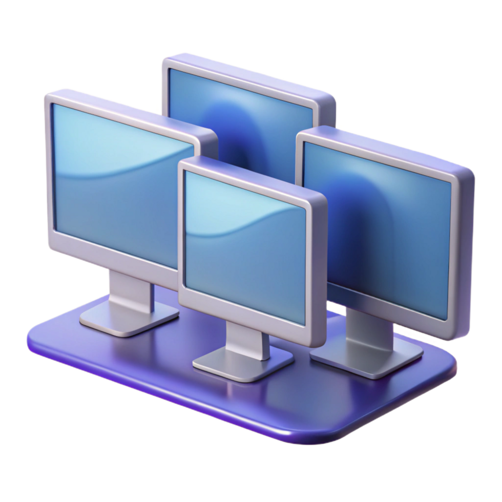 radiant whimsical organic Desktop computer with multiple monitors, NO BACKGROUND with Transparent Background. flawless png