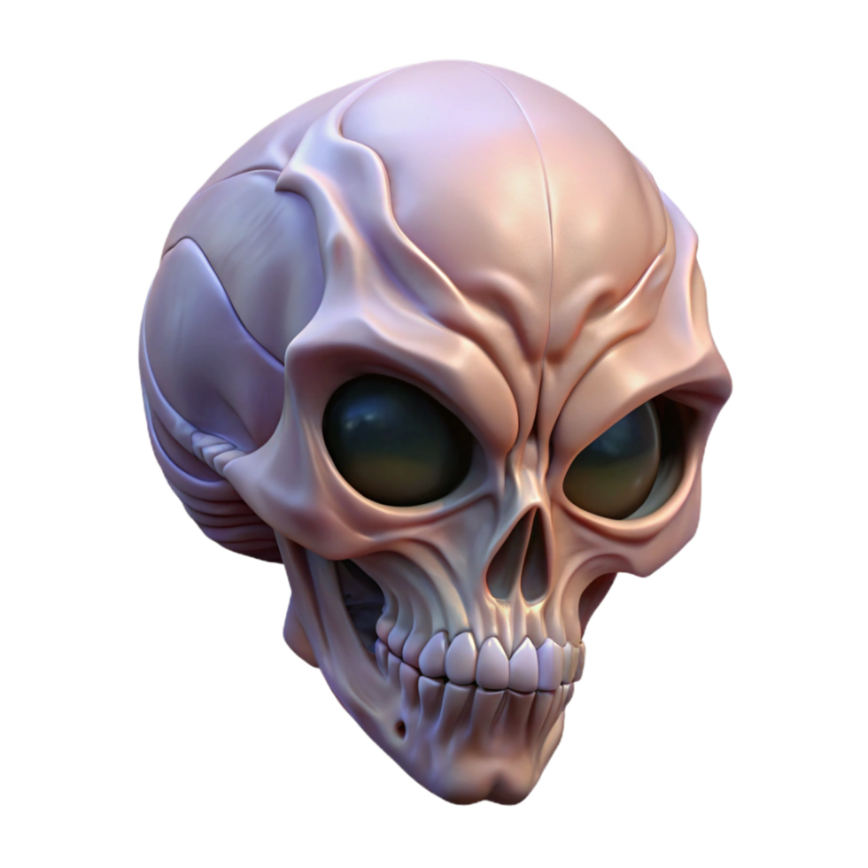 gorgeous organic Alien skull, bony, unusual shape, intricate details. NO BACKGROUND with Transparent Background. artisan png