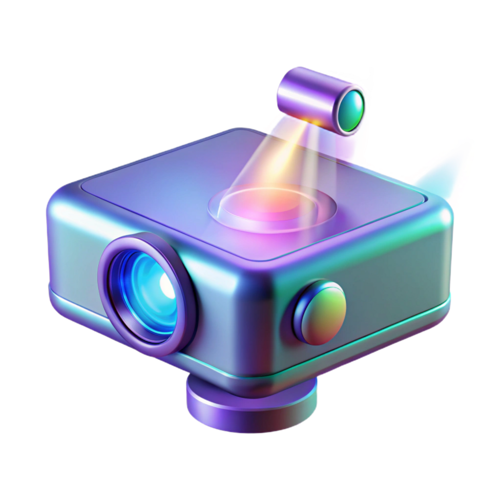 alluring melancholic coastal Holographic projector displaying a 3D image, NO BACKGROUND with Transparent Background. expertly shot png