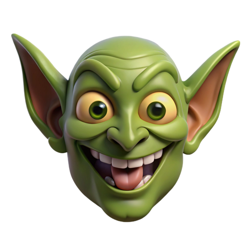 majestic passionate gothic A mischievous goblin face, with pointed ears and a sly grin. NO BACKGROUND with Transparent Background. professional png