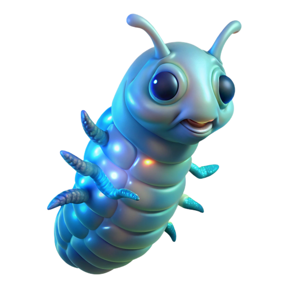 melancholic breathtaking Alien larva, bioluminescent, segmented body, pulsating. NO BACKGROUND with Transparent Background. masterfully captured png