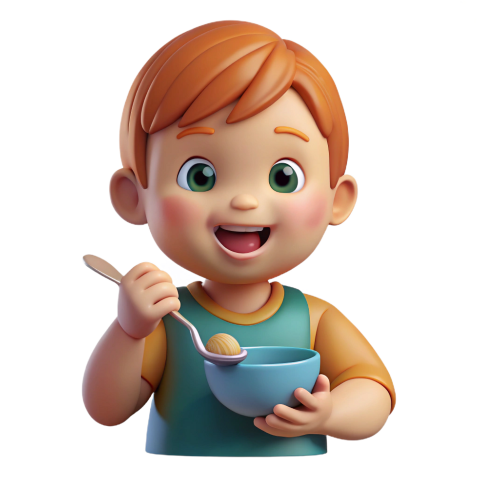 extraordinary signature Toddler eating with spoon NO BACKGROUND with Transparent Background. png