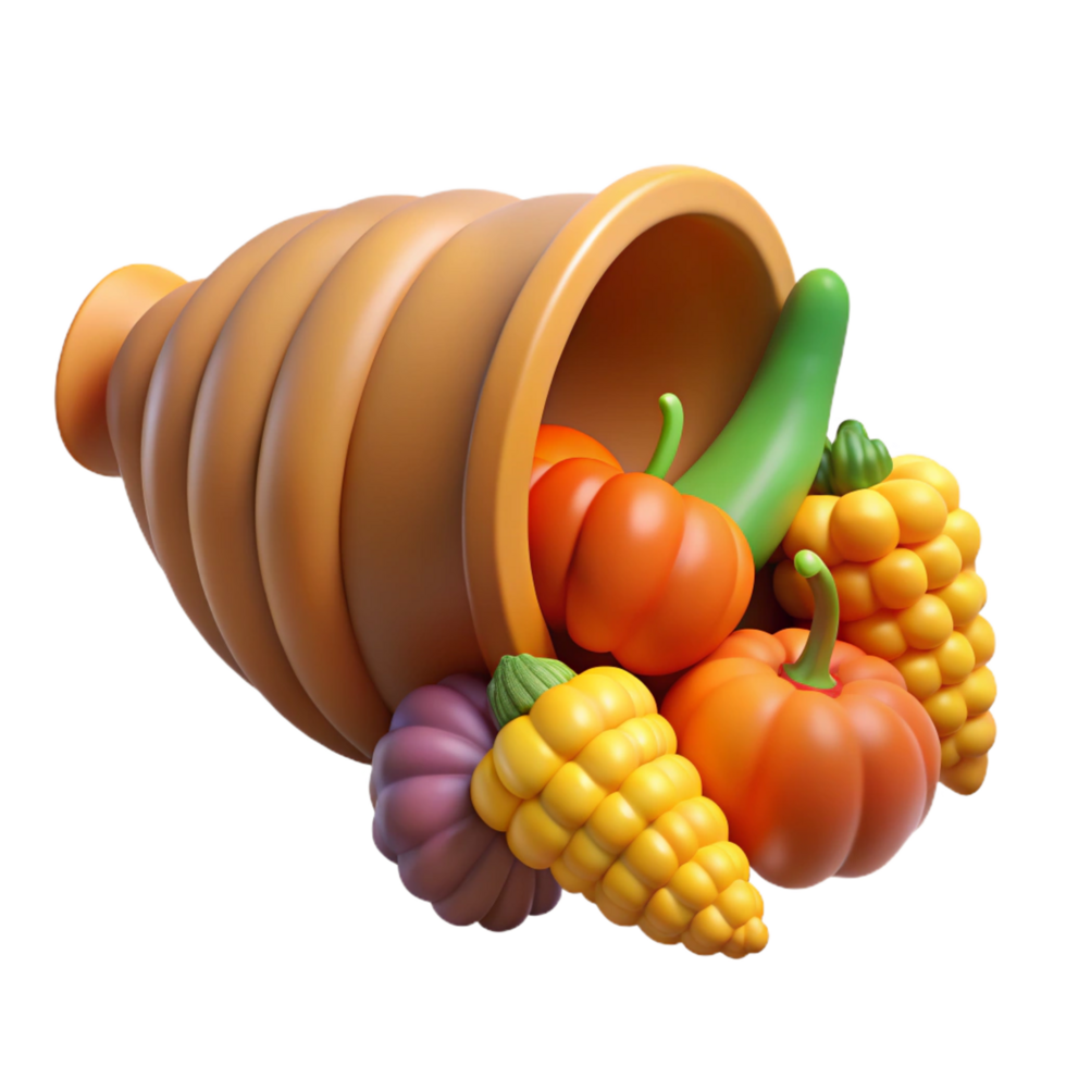 elegant passionate avant-garde Cornucopia, horn of plenty, abundance symbol, NO BACKGROUND with Transparent Background. 4K png