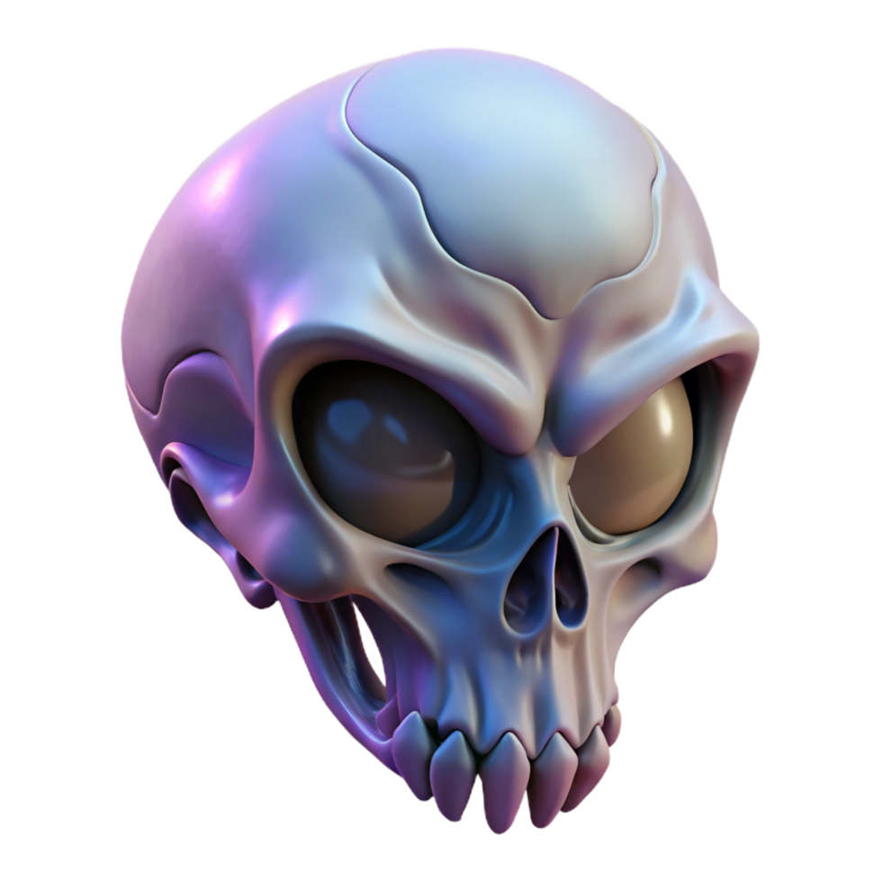 hypnotic joyful retro Alien skull, bony, unusual shape, intricate details. NO BACKGROUND with Transparent Background. masterfully captured png