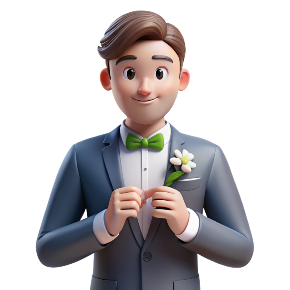playful dazzling Groom fixing boutonniere NO BACKGROUND with Transparent Background. impeccable png