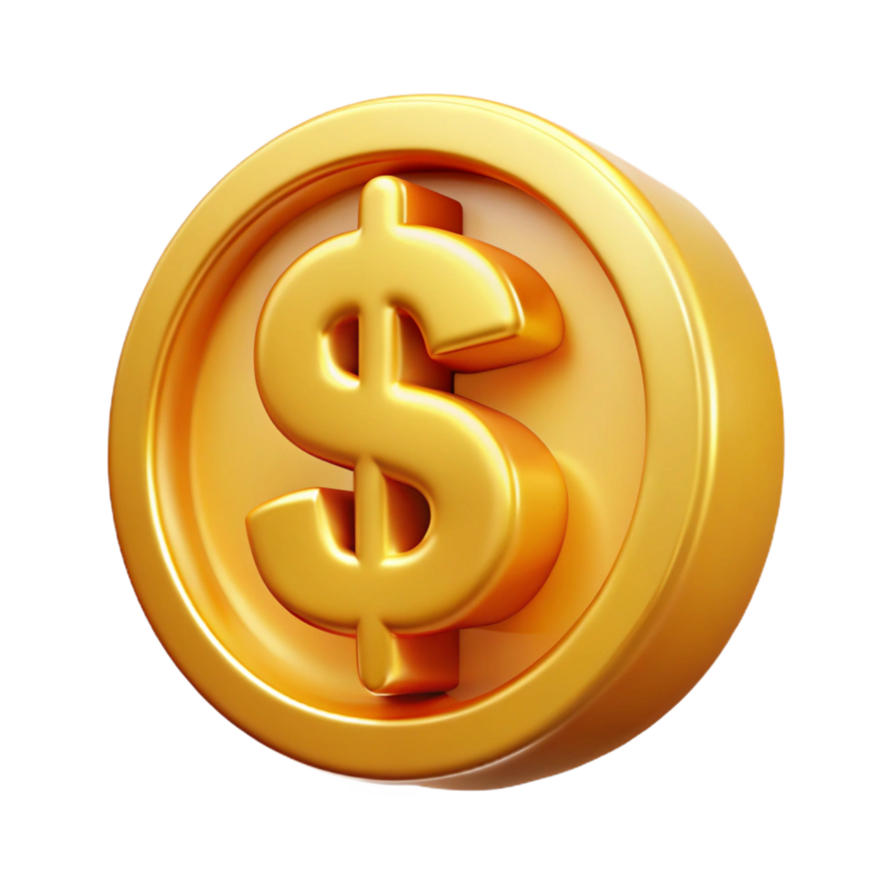 hypnotic minimalist A single, stylized dollar sign made of gold coins. NO BACKGROUND with Transparent Background. professional png