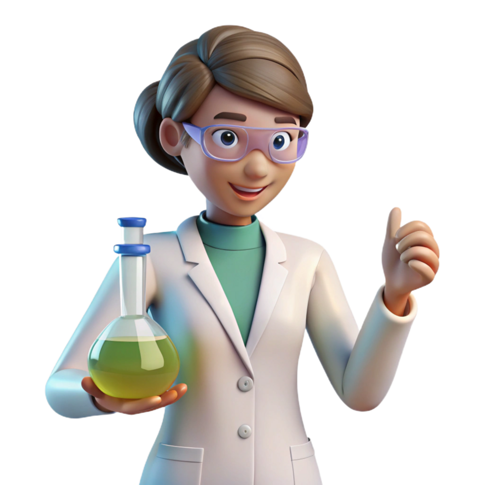 mysterious serene Female scientist conducting experiment NO BACKGROUND with Transparent Background. studio quality png
