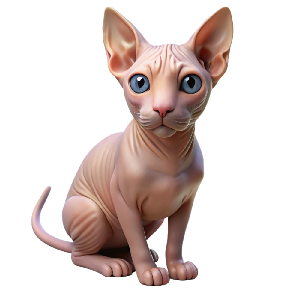 immaculate dramatic modern A Sphynx cat, hairless and wrinkled. NO BACKGROUND with Transparent Background. refined png