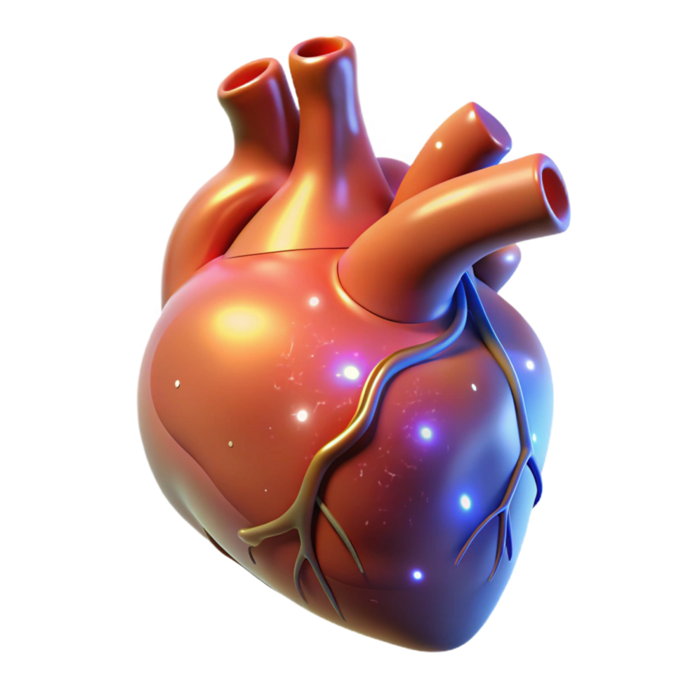 coveted mid-century Realistic human heart, anatomical, glowing with magic, NO BACKGROUND with Transparent Background. exclusive png