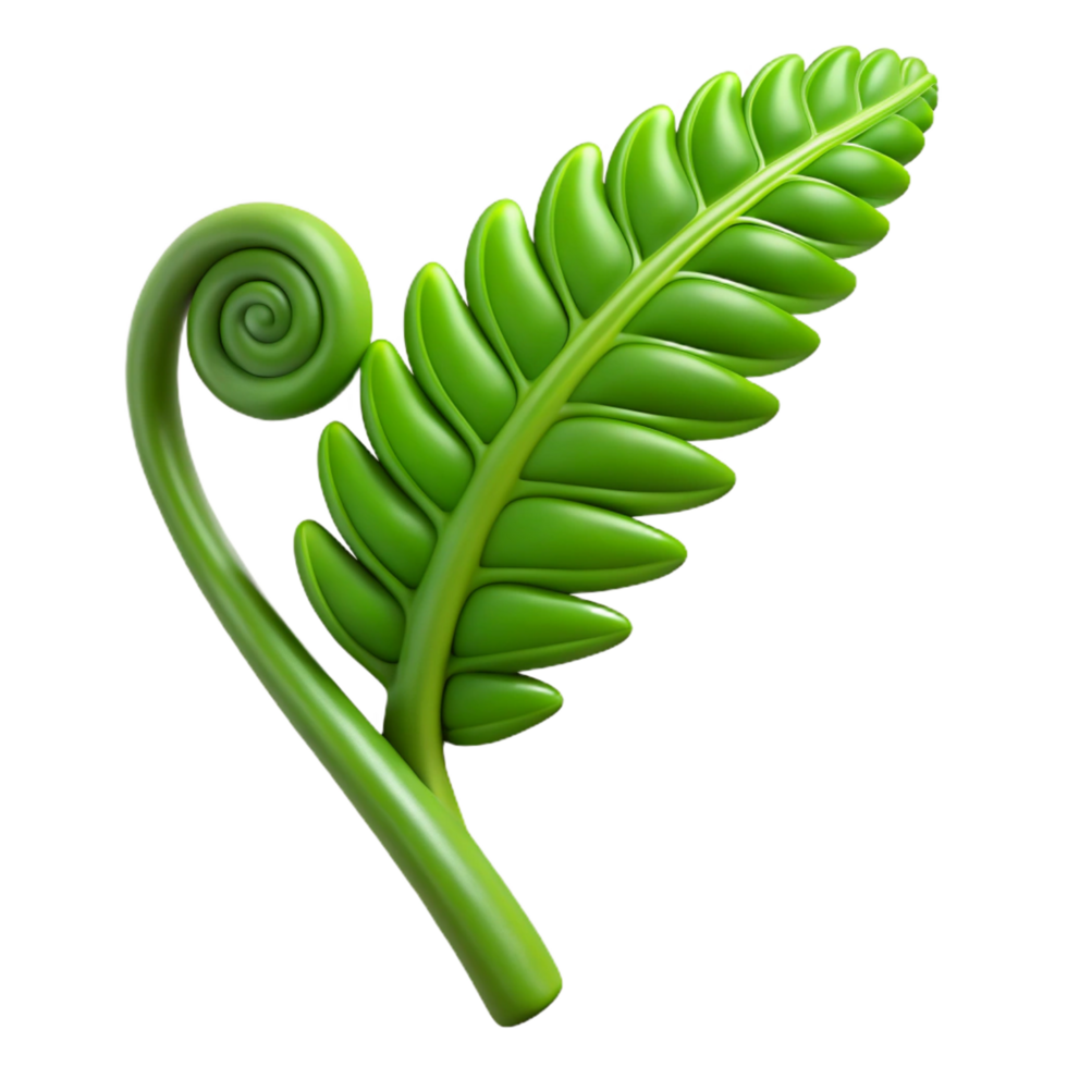ethereal alluring Single green fern frond unfurling NO BACKGROUND with Transparent Background. authentic png