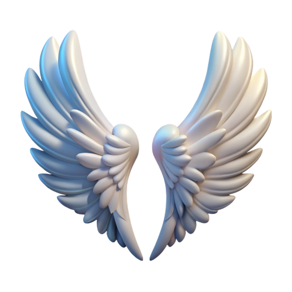 timeless futuristic Angel Wings, feathered and divine, angelic symbol, NO BACKGROUND with Transparent Background. high resolution png