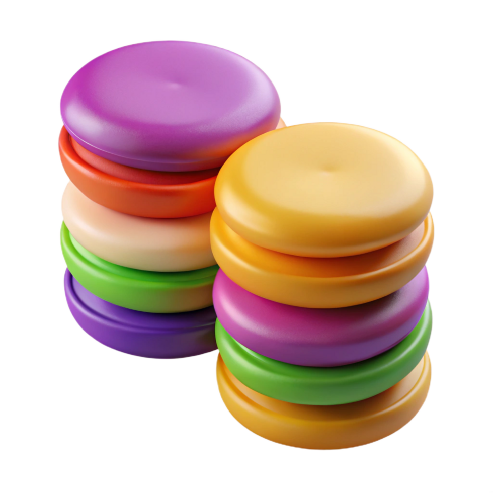 whimsical gorgeous A stack of colorful macarons, NO BACKGROUND with Transparent Background. museum quality png