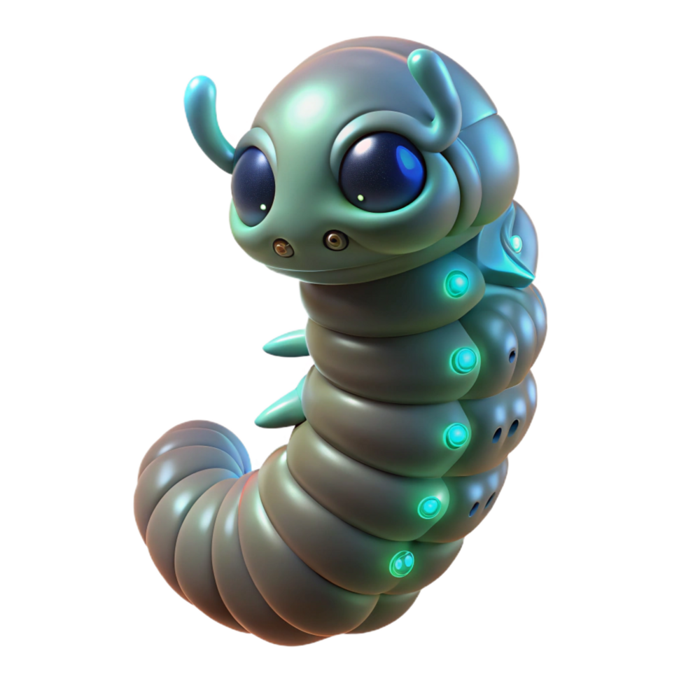 hypnotic romantic modern Alien larva, bioluminescent, segmented body, pulsating. NO BACKGROUND with Transparent Background. genuine png