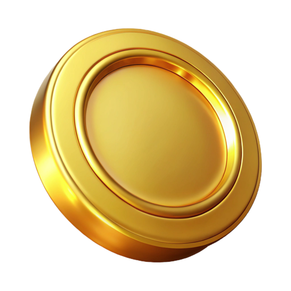 exquisite impressionist A single Gold Coin, gleaming and circular, NO BACKGROUND with Transparent Background. gallery standard png