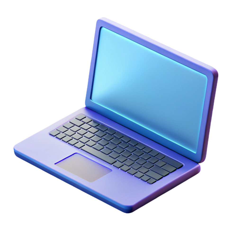 pristine modern Laptop computer, open screen, NO BACKGROUND with Transparent Background. genuine png