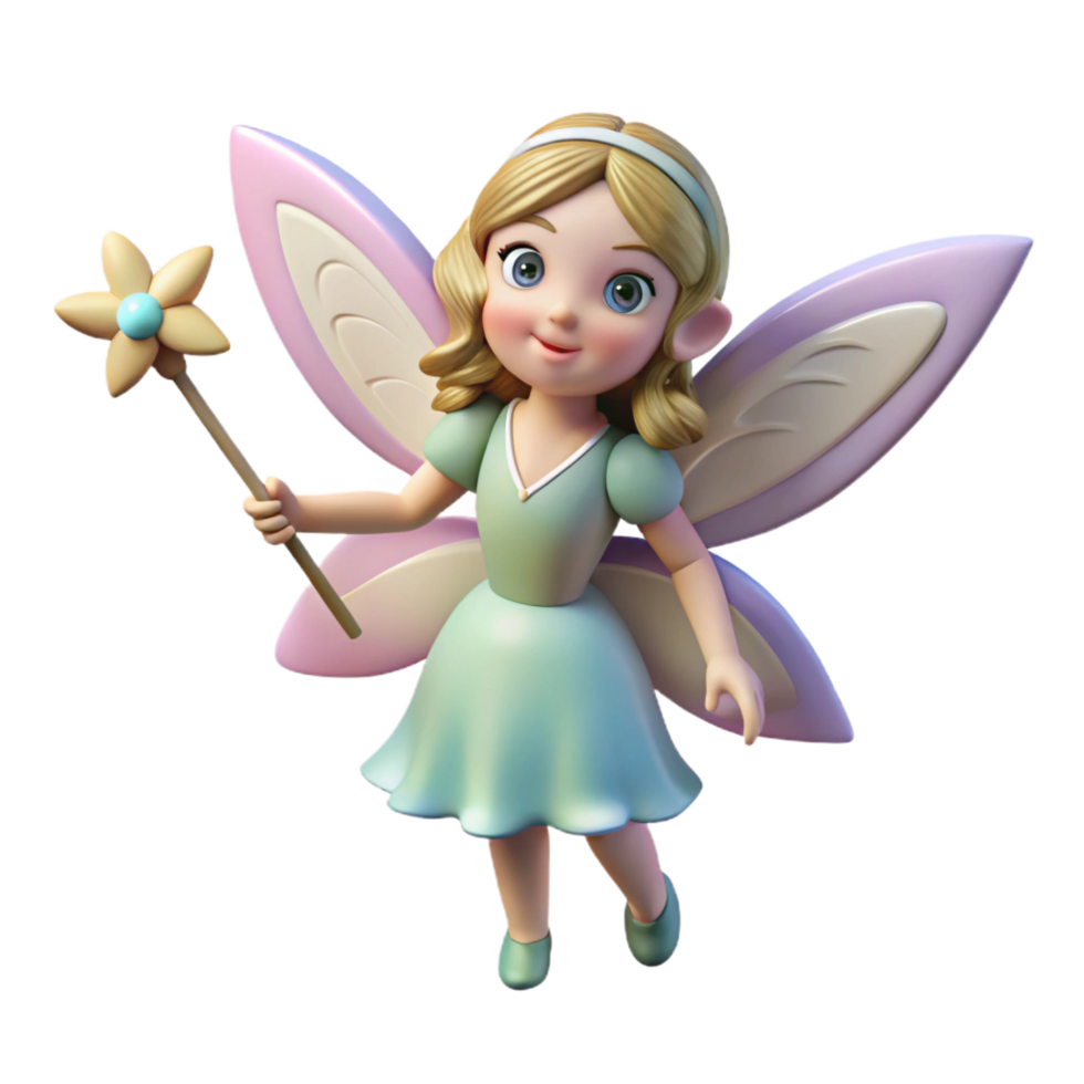 impressive distinguished A single Fairy, delicate and winged, holding a magic wand, NO BACKGROUND with Transparent Background. png