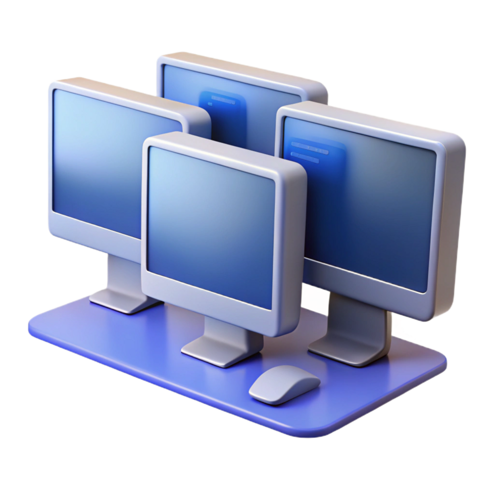 beautiful acclaimed Desktop computer with multiple monitors, NO BACKGROUND with Transparent Background. png