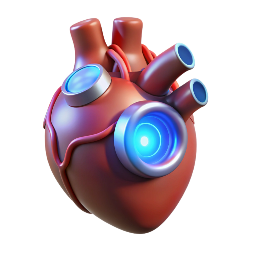 serene nordic Cybernetic heart implant, artificial organ, glowing core. NO BACKGROUND with Transparent Background. 4K png