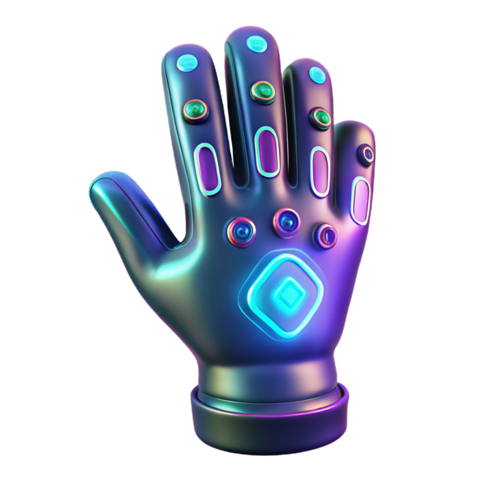sumptuous vintage Holographic interface glove with glowing symbols NO BACKGROUND with Transparent Background. original png