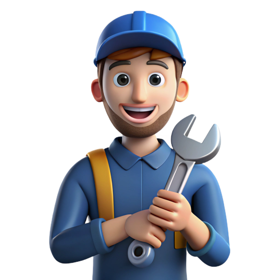 timeless victorian Mechanic holding wrench NO BACKGROUND with Transparent Background. 8K png