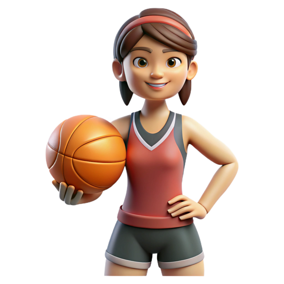 glorious melancholic art deco Confident female athlete holding basketball NO BACKGROUND with Transparent Background. premium png