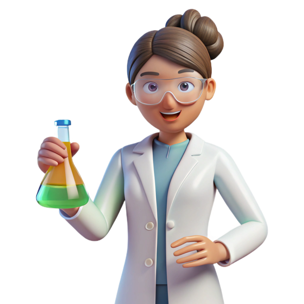 impressive whimsical nordic Female scientist conducting experiment NO BACKGROUND with Transparent Background. exclusive png