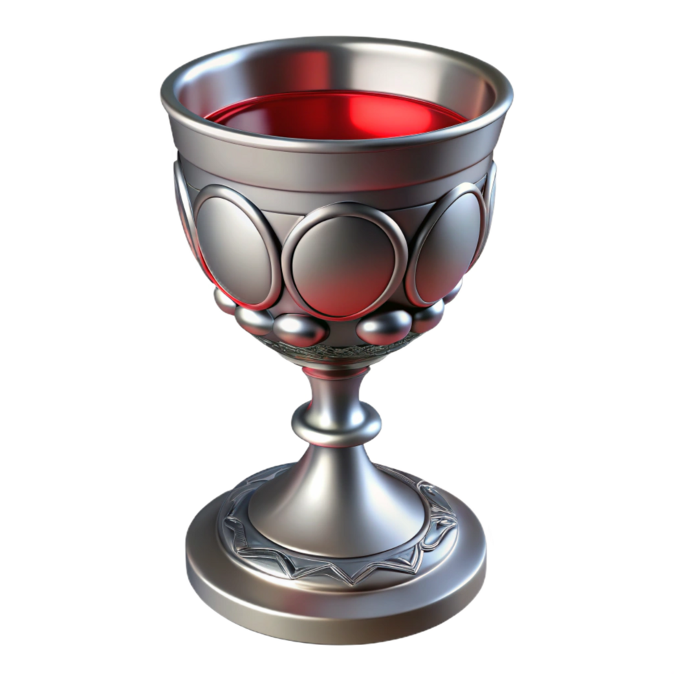 glorious dynamic impressionist Silver chalice, ornate, filled with red wine NO BACKGROUND with Transparent Background. fine detail png