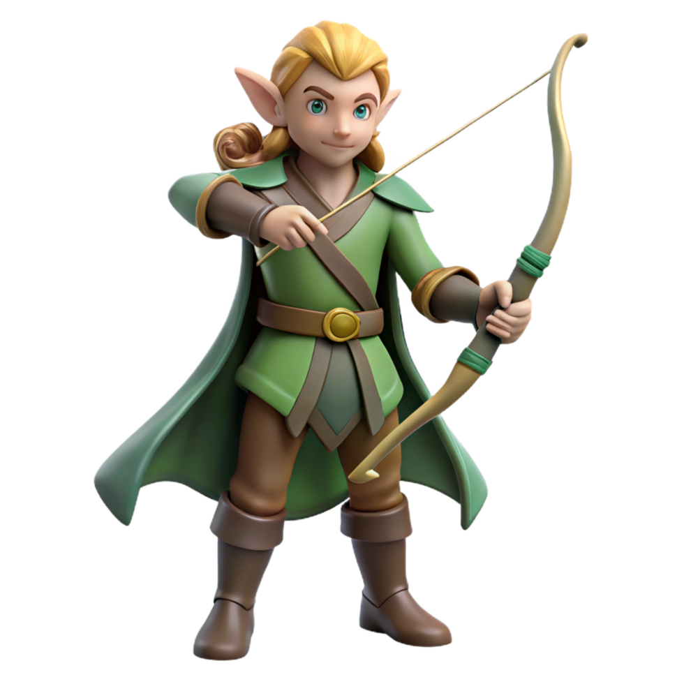 glorious notable A majestic elf, holding a longbow. NO BACKGROUND with Transparent Background. png