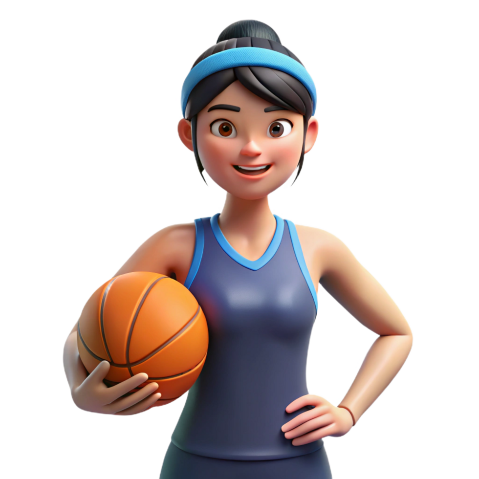 impressive futuristic Confident female athlete holding basketball NO BACKGROUND with Transparent Background. top-tier png