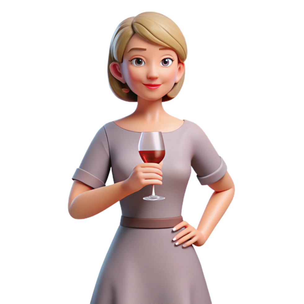 elegant distinguished Woman in a dress holding a glass of wine, NO BACKGROUND with Transparent Background. png