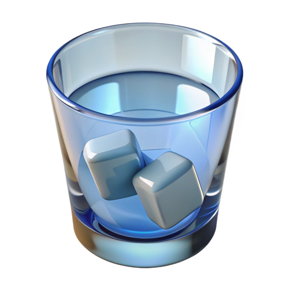 unparalleled rustic A glass of clear water with ice cubes. NO BACKGROUND with Transparent Background. expertly shot png