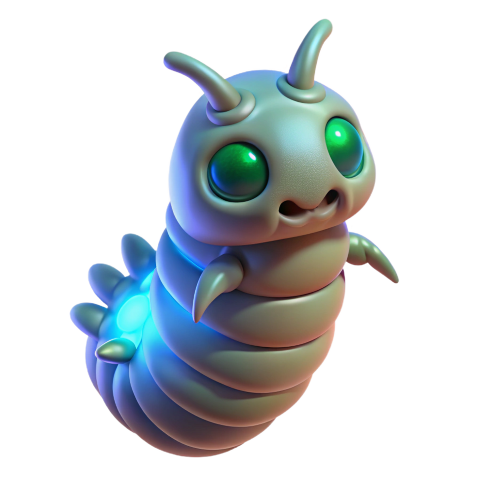 captivating playful classic Alien larva, bioluminescent, segmented body, pulsating. NO BACKGROUND with Transparent Background. artisan png
