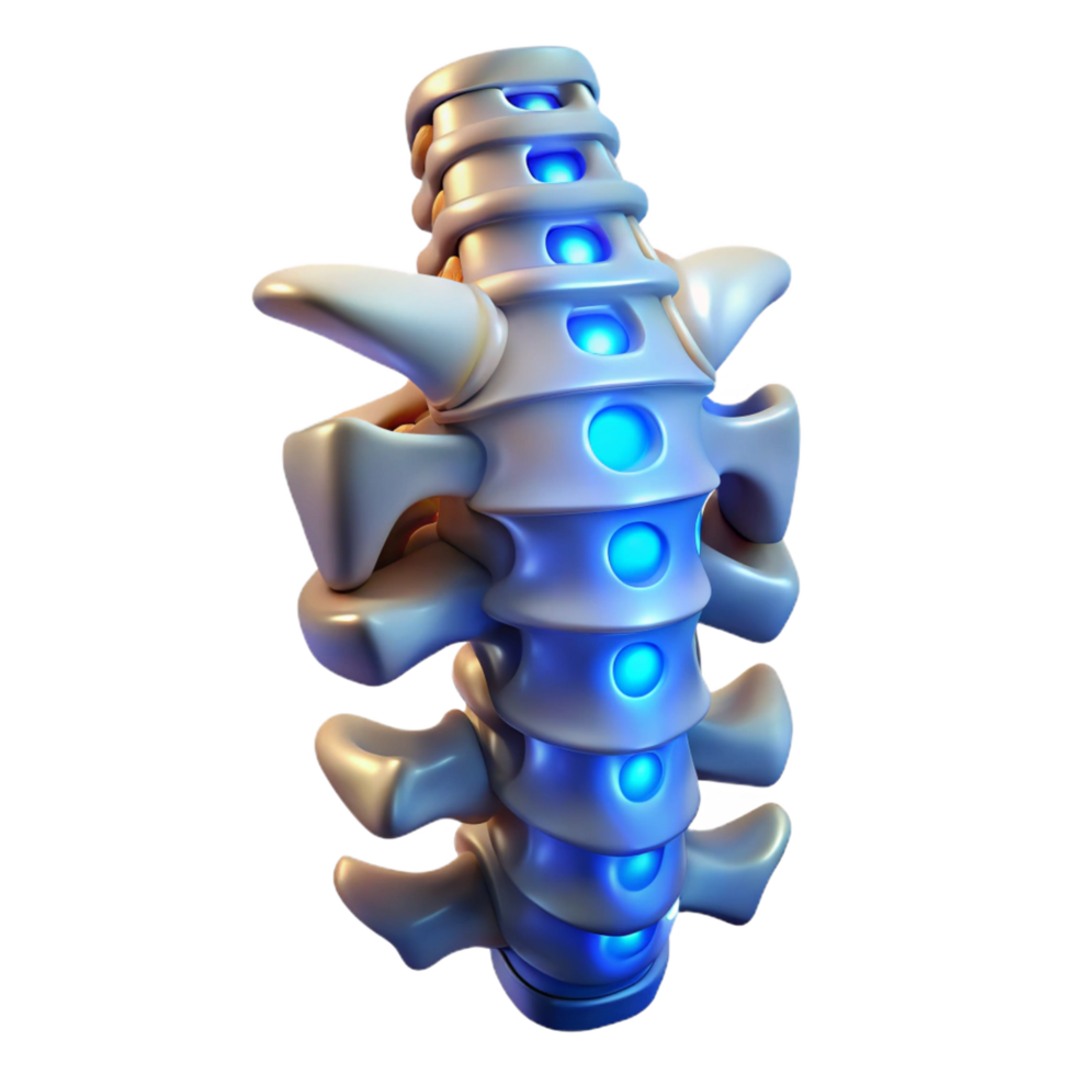 vibrant sought-after Cybernetic spine with glowing vertebrae. NO BACKGROUND with Transparent Background. png