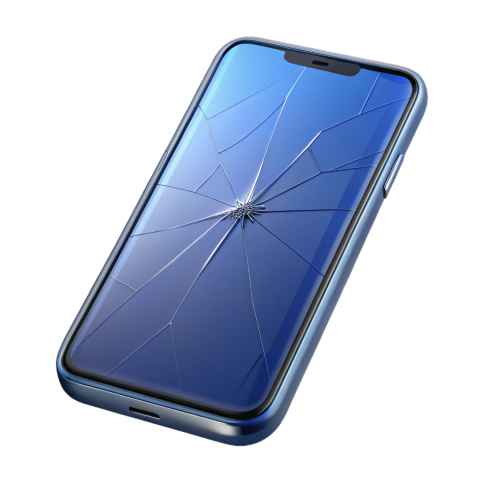 nostalgic enchanting Modern smartphone with cracked screen, NO BACKGROUND with Transparent Background. perfect clarity png
