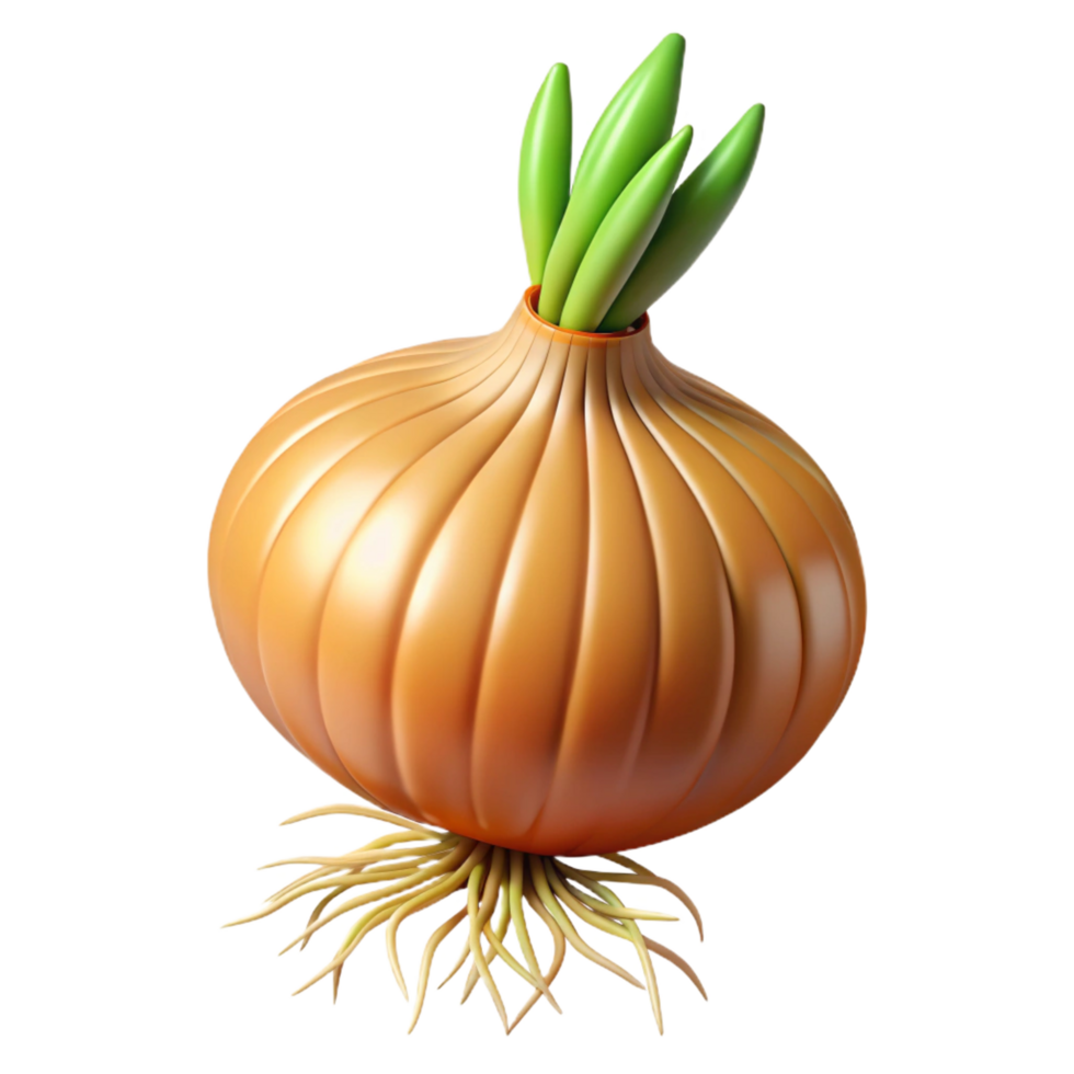 impressive romantic futuristic Onion with roots NO BACKGROUND with Transparent Background. museum quality png