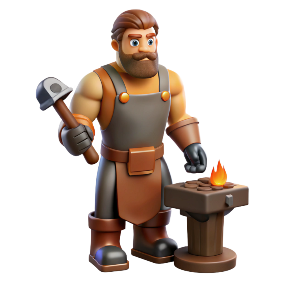 exceptional geometric Hephaestus, God of the Forge, blacksmithing tools, NO BACKGROUND with Transparent Background. expertly shot png