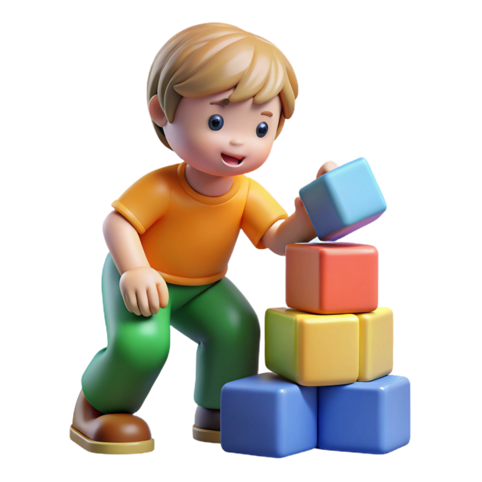 exemplary avant-garde Child playing with blocks NO BACKGROUND with Transparent Background. professional png