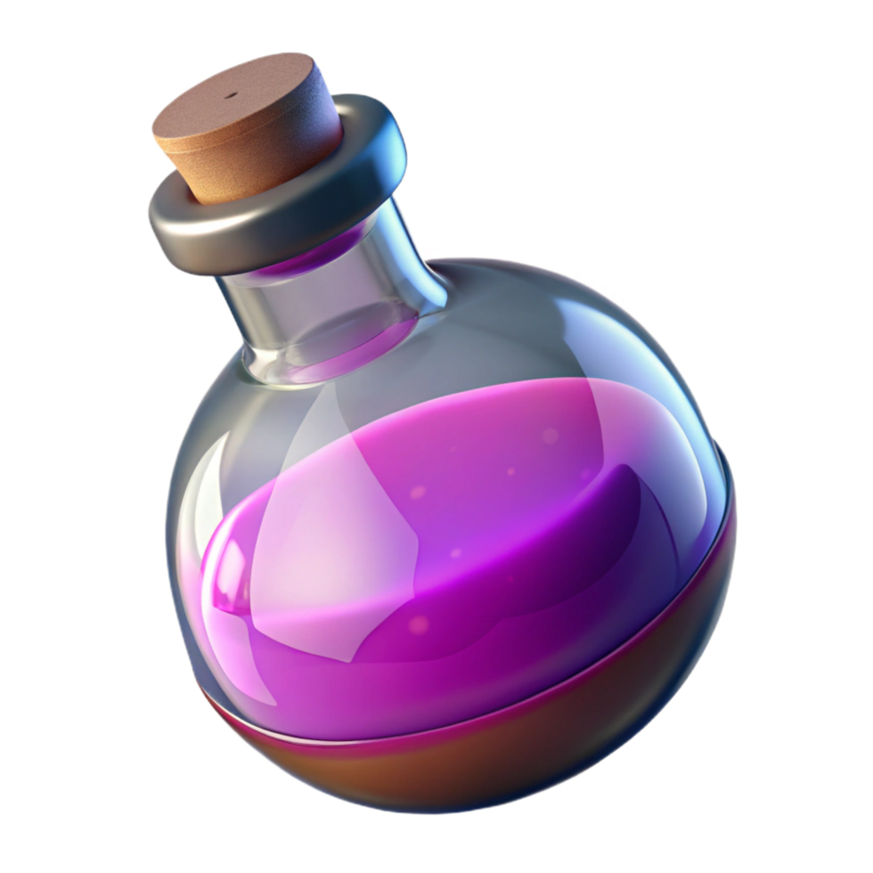 splendid whimsical coastal A Potion Bottle, filled with a colorful liquid, NO BACKGROUND with Transparent Background. precision png