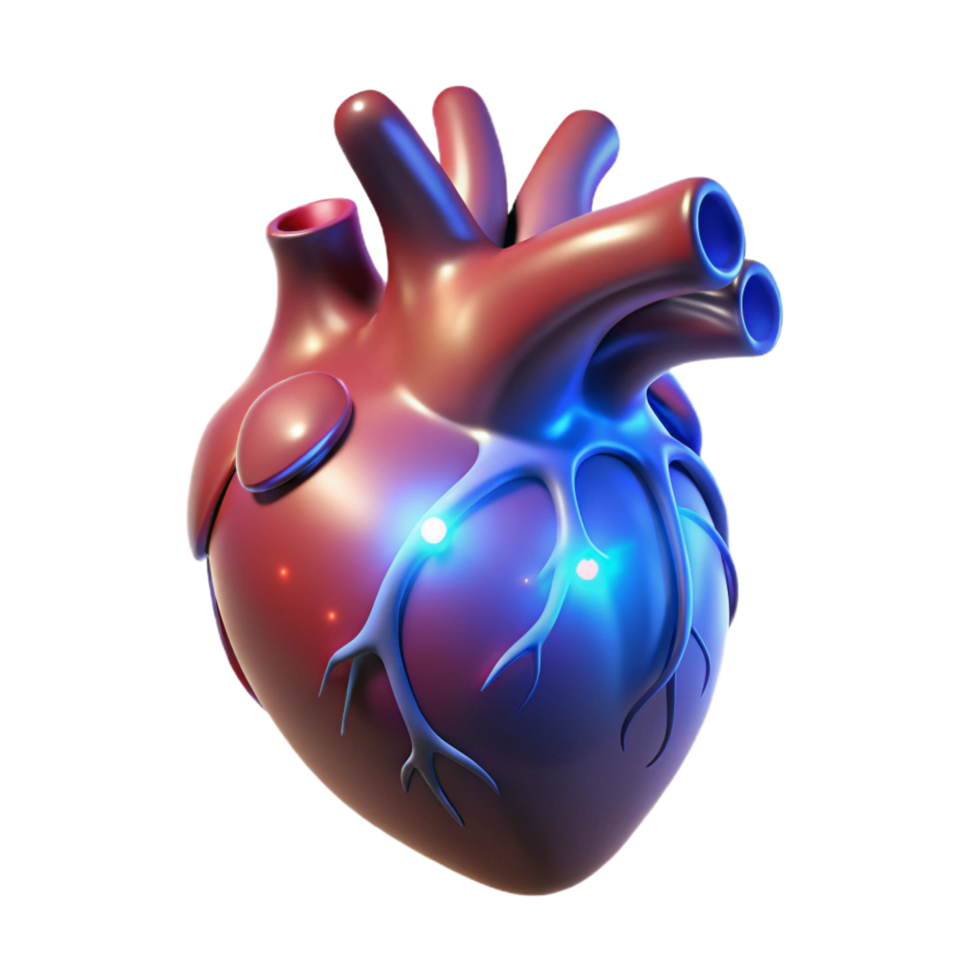 peaceful magnificent A single, detailed, anatomical heart, glowing with magical energy. NO BACKGROUND with Transparent Background. 8K png