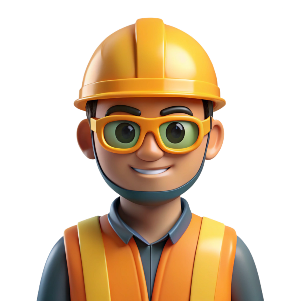memorable artistic Construction worker wearing safety glasses NO BACKGROUND with Transparent Background. museum quality png