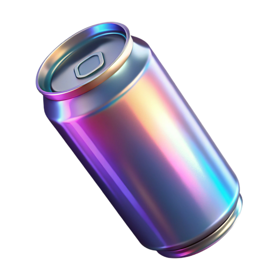 timeless avant-garde Futuristic energy drink can with holographic label. NO BACKGROUND with Transparent Background. elite png