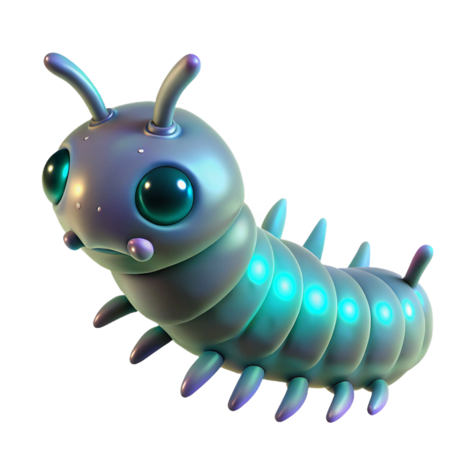 elegant peaceful nordic Alien larva with bioluminescent markings NO BACKGROUND with Transparent Background. fine detail png