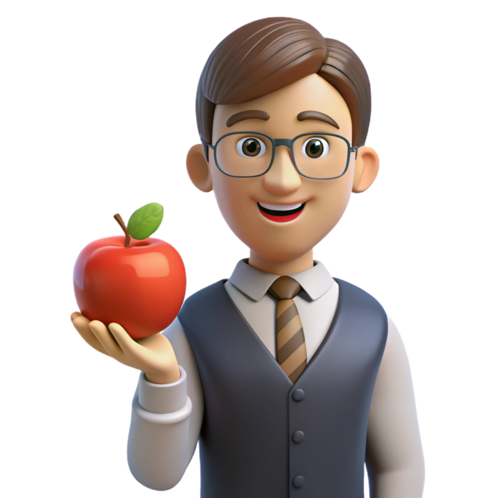 standout vintage Teacher, holding apple, NO BACKGROUND with Transparent Background. luxury png
