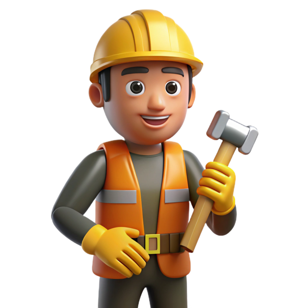 signature mid-century Construction worker holding hammer NO BACKGROUND with Transparent Background. detailed png
