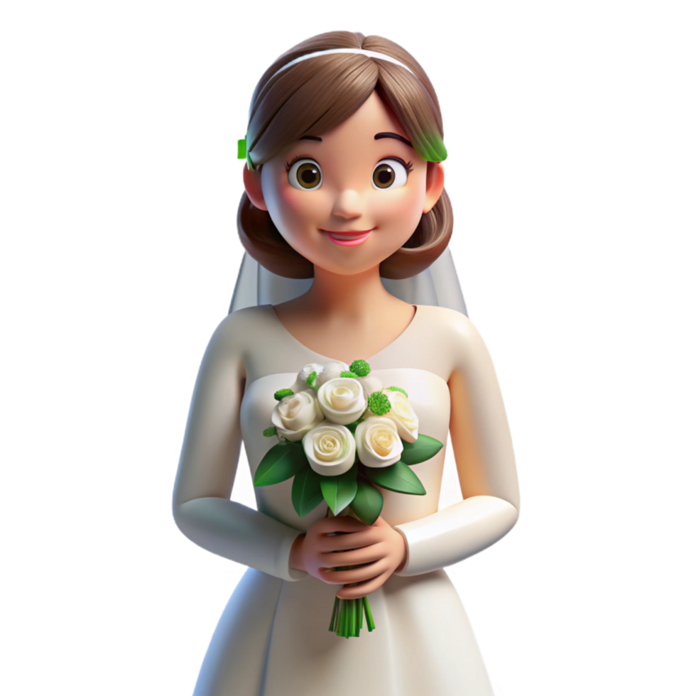 calm breathtaking Bride, holding bouquet, NO BACKGROUND with Transparent Background. studio quality png