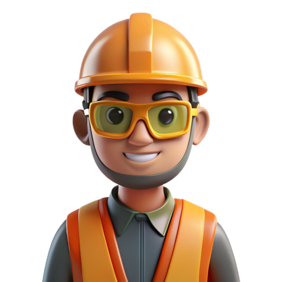 mesmerizing memorable Construction worker wearing safety glasses NO BACKGROUND with Transparent Background. png
