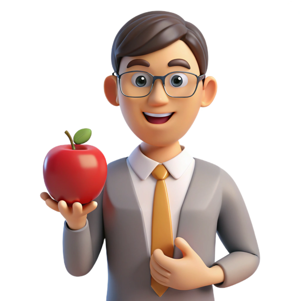 exceptional futuristic Teacher, holding apple, NO BACKGROUND with Transparent Background. elite png