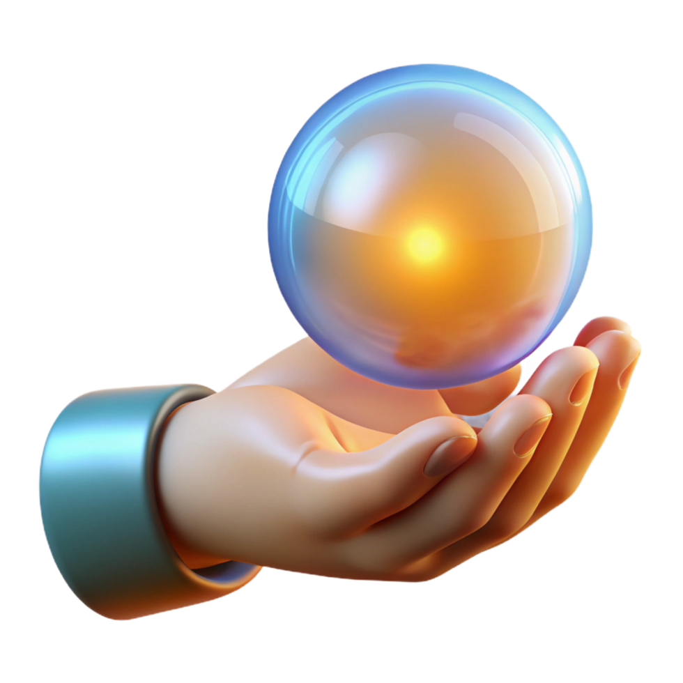 ethereal breathtaking Realistic human hand, holding a glowing orb, NO BACKGROUND with Transparent Background. fine detail png