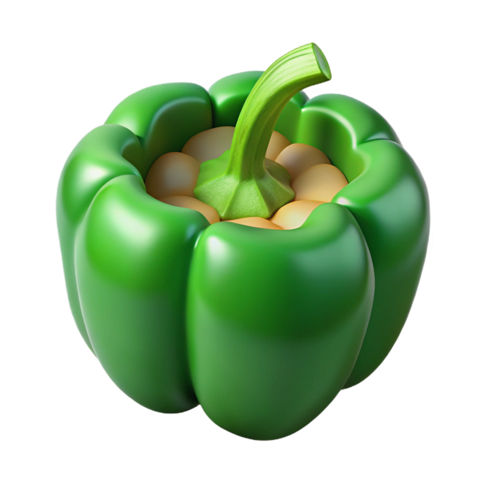 exemplary gothic One green bell pepper cut in half NO BACKGROUND with Transparent Background. original png